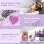 A purple gift box with a 12 oz. "Best Mom Ever" tumbler, knitted flower, heart soap, bath bomb, bath salt, and candle.