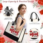 A red Fortuning's JDS gift set for Mom, featuring a 16oz glass tumbler, canvas tote bag, and makeup pouch.