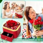 GIFTKING preserved real red rose in a clear dome, set in a red gift box with a pull-out drawer revealing a silver heart neckl