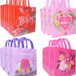 A set of 16 rose-colored HADDIY Mother's Day gift tote bags with floral patterns and handles, displayed together.