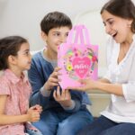 A set of 16 rose-colored HADDIY Mother's Day gift tote bags with floral patterns and handles, displayed together.