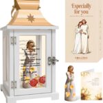 Homazing Mother Daughter Figurine Lantern, featuring a mother and daughter embracing with a flickering LED candle inside.