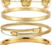 Two ISELBDR 18K gold plated stainless steel bangles, one with a clover design and one with a nail design, stacked together.
