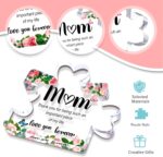 Transparent acrylic puzzle piece with "Mom" and a loving message, ideal for tabletop display.
