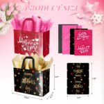 Two ysmile Mother's Day gift bags, one pink with hearts and one black with gold details, with tissue paper and cards.