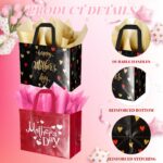 Two ysmile Mother's Day gift bags, one pink with hearts and one black with gold details, with tissue paper and cards.