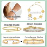 Four Zesnoy 18K gold-plated stackable clover bangle bracelets on a white background, showcasing their shine.